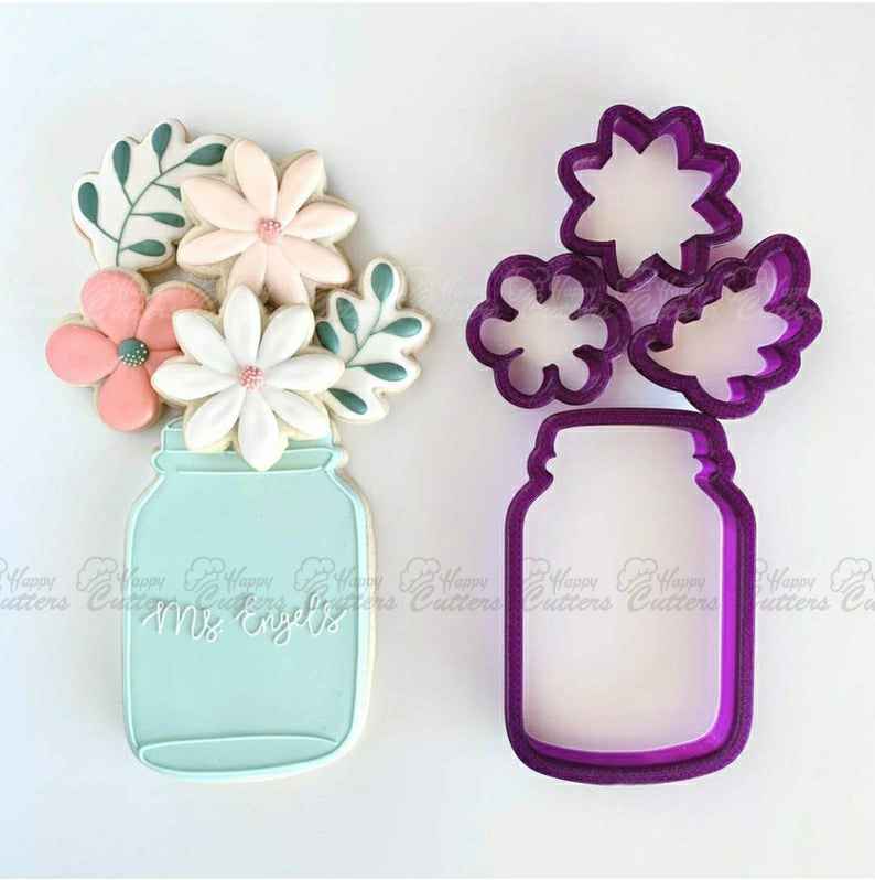 Mason Jar with Flowers and Leaf Set of 4 Cookie Cutter and Fondant Cutter and Clay Cutter,
                      flower cookie cutters, sunflower cookie cutter, flower shape cutter, flower shaped cookie cutter, lotus flower cookie cutter, small flower cookie cutter, shortbread cutter, copper christmas cookie cutters, puzzle piece cookie cutter, wilton cutters, baby shower cutters, chinese new year cookie cutters, food shape cutters, tea bag cookie cutter,
                      