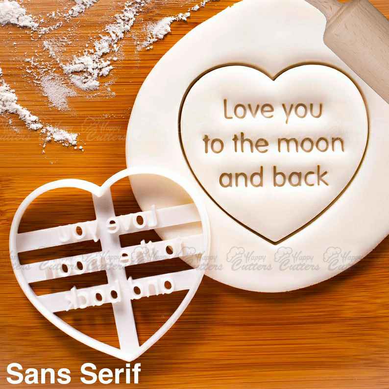 Love You to the Moon and Back cookie cutter - Bake Sans Serif Love Quote in Heart Shape biscuits for Valentine's Day,
                      valentine's day cookie cutters, valentine cookie cutters, anatomical heart cookie cutter, love heart cookie cutter, heart cookie cutter, heart shaped cookie cutter, baby cookie cutters target, dragon ball z cookie cutters, jh cookie cutters, globe cookie cutter, pacifier cookie cutter, unicorn head cookie cutter, oak leaf cookie cutter, fancy number cookie cutters,
                      